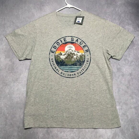 Eddie Bauer T Shirt Adult size Large Gray Short Sleeve Mens Mountain Tee NEW - Picture 2 of 9